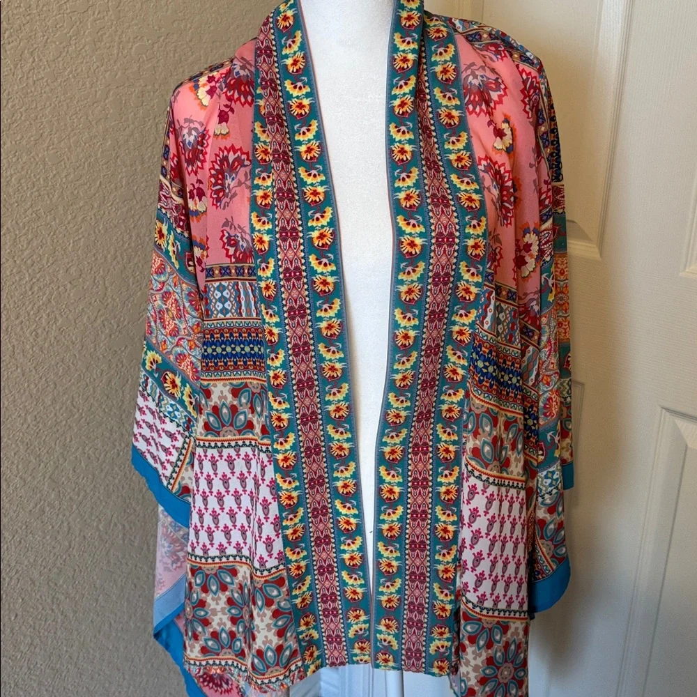 Umgee Scarf Print, Patchwork Kimono‎ M/L Like New Condition Festival, Beach